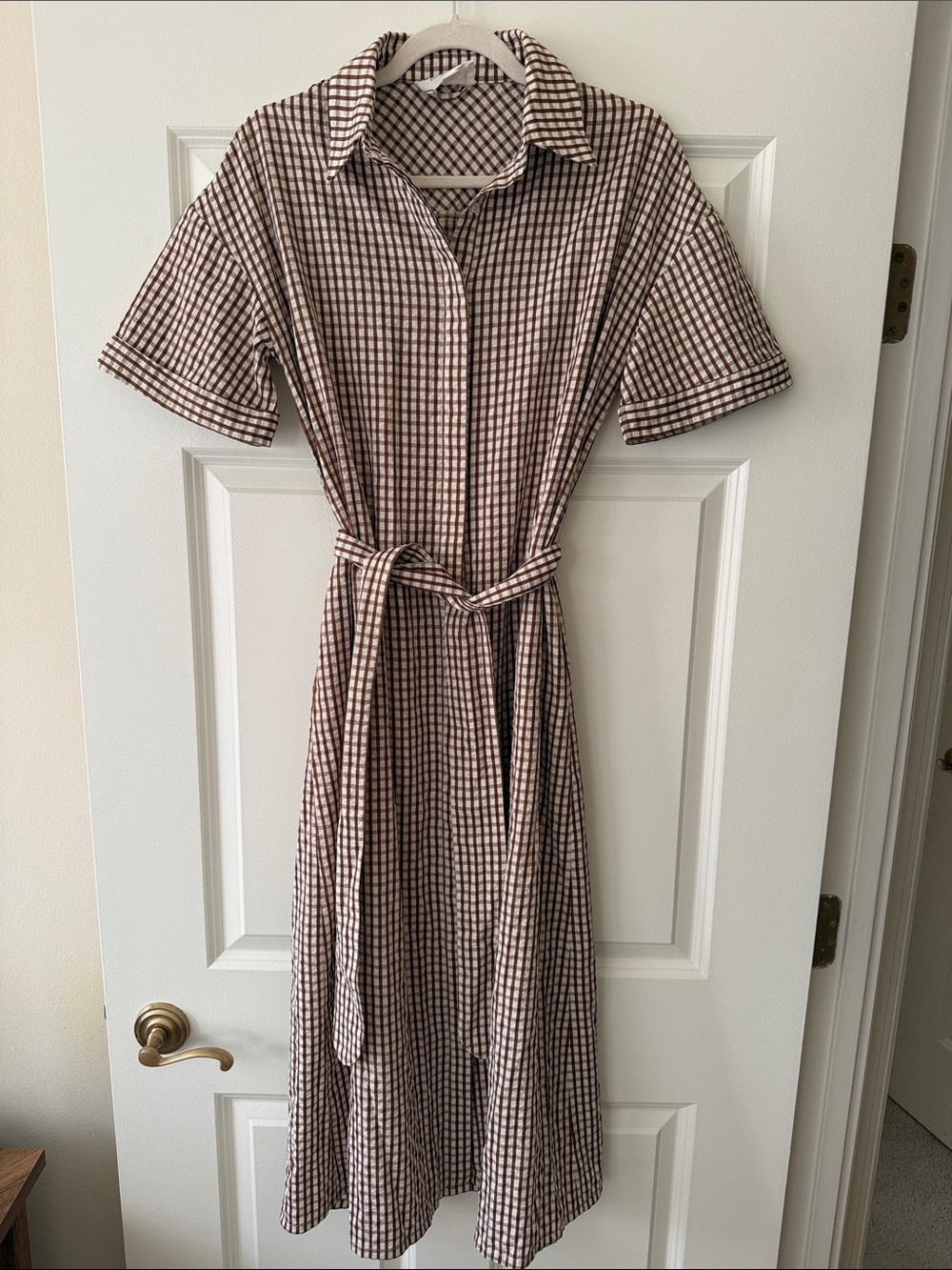 Pomander Place Brown and Cream Checked Maxi Shirt Dress size Small - Picture 5 of 5